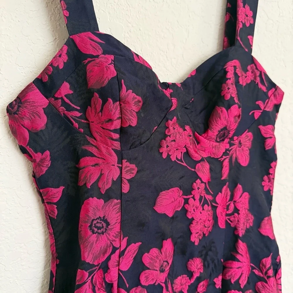 Lulus Navy and Magenta Jacquard Tie Strap Mini Dress Sz M Floral Party Cocktail - Picture 4 of 8